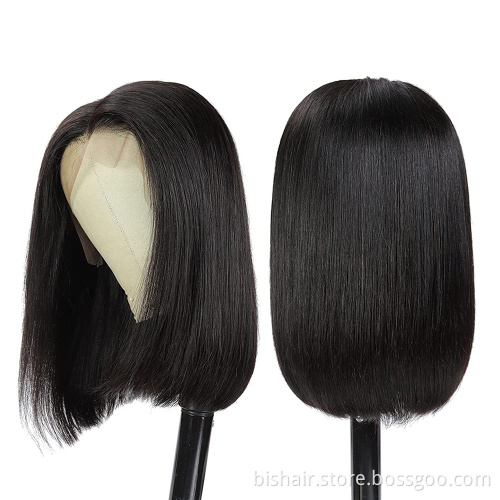 Wholesale short bob soft straight hair T mesh split style 100% natural Brazilian remy real wig black women pre-closed plucking
